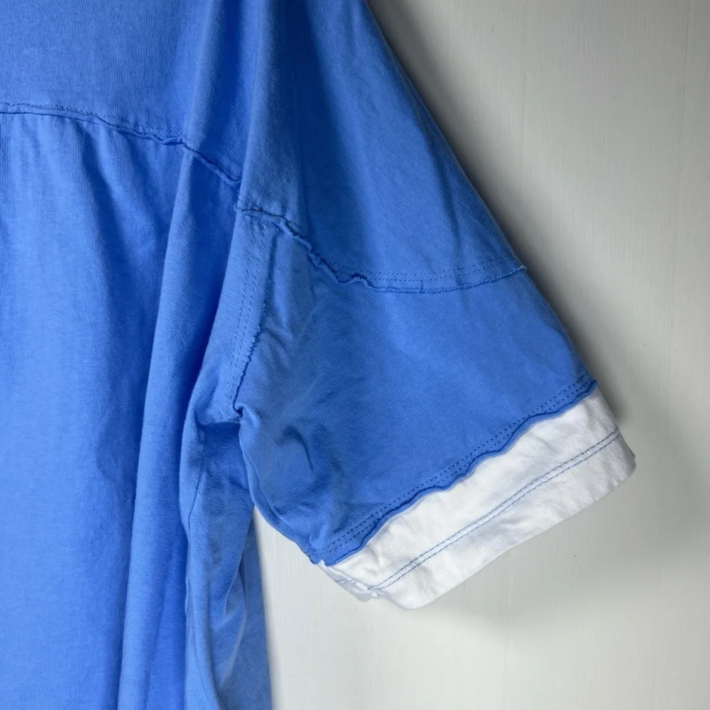 Oversized T-shirt Sky Blue White Trim Exposed Seams Throughout No Tags - Picture 3 of 6